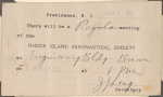 1911 Rhode Island Aeronautical Society meeting announcement card