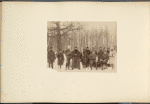 [A group of military and civilian people in a sledge]