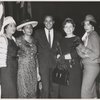 Harry Belafonte (center) with (left to right) Daisy Bates, Daisy C. Hicks, Gloria Reid and Margherite Mays (Mrs. Willie Mays), at the Committee for United Negro Relief, Inc. Benefit Bridge Luncheon