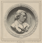 The bronze portrait medallion of John Ruskin recently unveiled in the Poets' Corner in Westminster Abbey.