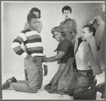 Studio portrait of Sidney Poitier, Ruby Dee, Claudia McNeil, Diana Sands, and Lonne Elder III in the stage production A Raisin in the Sun