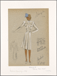 Fitted collarless coat with decorative horizontal tabbed pockets.
