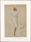 Fitted suit with two box pleats on front and back of jacket, and on front of skirt.