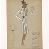 Belted coat with triangular yoke, knife pleats on bodice and seamed pockets.