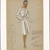 Fitted collarless coat with side belt and bodice pockets.