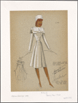 Military-style double-breasted coat with sailor collar, arrow pockets and gold anchor insignia on sleeve.