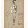 Suit with jacket seaming detail and pleated skirt.
