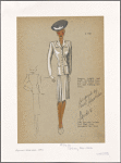 Suit with jacket seaming detail and pleated skirt.