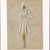 Coat with belted waist and shirring at shoulders.