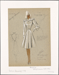 Coat with belted waist and shirring at shoulders.