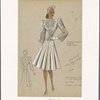 Coat with checked bodice and sleeves and pleated skirt of contrasting fabric