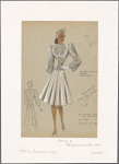 Coat with checked bodice and sleeves and pleated skirt of contrasting fabric