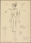 Black [fitted] coat [with] pockets piped with white pique.