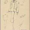 Two-piece suit with boxy double-breasted jacket and pencil skirt.]