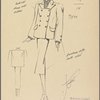 Two-piece suit with boxy double-breasted jacket and pencil skirt.