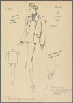 Two-piece suit with boxy double-breasted jacket and pencil skirt.