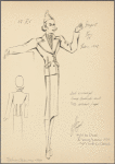 Tailored two-piece suit with slot seams, lapels and pockets outlined with topstitching