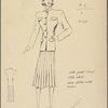 Suit with mandarin collar jacket and pleated skirt]