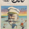 Admiral Sampson (leading him ashore): "Another Spanish victory, I presume!" Seen through The bee's prophescopic scoopograph.