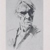 Drawing of Carl Sandburg in line and wash for book cover for Dell.