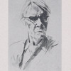 Drawing of Carl Sandburg in line and wash for book cover for Dell.