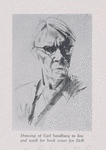Drawing of Carl Sandburg in line and wash for book cover for Dell.
