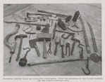 Fifteenth century tools and navigating instruments. Note the crudeness of the wooden handles and the curious wrought nails.