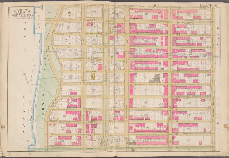 Plate 36 Map bounded by W. 97th St., Central Park W., W. 86th St., Hudson St.