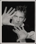 Jeremy Brett in publicity photo for the touring stage production of the 1977-80 revival of Dracula, sets by Edward Gorey