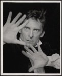 Jeremy Brett in publicity photo for the touring stage production of the 1977-80 revival of Dracula, sets by Edward Gorey
