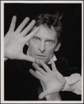 Jeremy Brett in publicity photo for the touring stage production of the 1977-80 revival of Dracula, sets by Edward Gorey