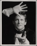Jeremy Brett in publicity photo for the touring stage production of the 1977-80 revival of Dracula, sets by Edward Gorey