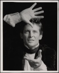 Jeremy Brett in publicity photo for the touring stage production of the 1977-80 revival of Dracula, sets by Edward Gorey