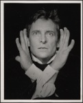 Jeremy Brett in publicity photo for the touring stage production of the 1977-80 revival of Dracula, sets by Edward Gorey