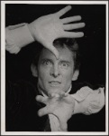 Jeremy Brett in publicity photo for the touring stage production of the 1977-80 revival of Dracula, sets by Edward Gorey