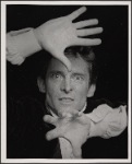 Jeremy Brett in publicity photo for the touring stage production of the 1977-80 revival of Dracula, sets by Edward Gorey