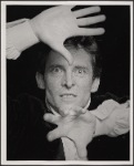 Jeremy Brett in publicity photo for the touring stage production of the 1977-80 revival of Dracula, sets by Edward Gorey