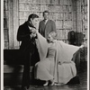 Jeremy Brett [foreground], Margaret Whitton [foreground] and Nick Stannard in the touring stage production of the 1977-80 revival of Dracula, sets by Edward Gorey