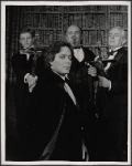 Raul Julia, Alan Coates, Jerome Dempsey and Dillon Evans in the 1977-80 Broadway revival of Dracula, sets by Edward Gorey