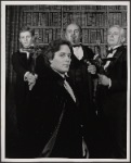 Raul Julia, Alan Coates, Jerome Dempsey and Dillon Evans in the 1977-80 Broadway revival of Dracula, sets by Edward Gorey