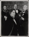 Raul Julia, Alan Coates, Jerome Dempsey and Dillon Evans in the 1977-80 Broadway revival of Dracula, sets by Edward Gorey