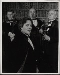 Raul Julia, Alan Coates, Jerome Dempsey and Dillon Evans in the 1977-80 Broadway revival of Dracula, sets by Edward Gorey