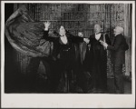 Alan Coates [obscured behind cape] Raul Julia, Jerome Dempsey and Dillon Evans in the 1977-80 Broadway revival of Dracula, sets by Edward Gorey