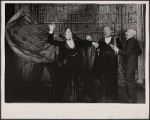 Alan Coates [obscured behind cape], Raul Julia, Jerome Dempsey and Dillon Evans in the 1977-80 Broadway revival of Dracula, sets by Edward Gorey