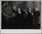 Alan Coates [obscured behind cape], Raul Julia, Jerome Dempsey and Dillon Evans in the 1977-80 Broadway revival of Dracula, sets by Edward Gorey