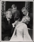 Peter Walker, Alan Coates, Dillon Evans and Valerie Mahaffey in the 1977-80 Broadway revival of Dracula, sets by Edward Gorey