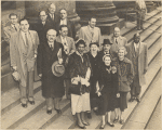 Claudia Jones (2nd row, 1st from left) with fellow Smith Act defendents before U.S. Federal Court building.
