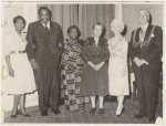 Unidentified event attended by, left to right, Claudia Jones, Paul Robeson, Amy Ashwood Garvey, Eslanda (Essie) Robeson, and unidentified couple