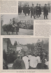 Les funérailles de Victorien Sardou. [From top to bottom]: De gauche à droite, au premier rang : MM. Henri Lavedan, Albert Vandal, Thureau-Dangin ; au second ran; MM. de Ségure et Maurice Donnay ; A Paris, devant la maison mortuaire: le général Virvaire, commandant le service d'honneur ; A Marly-le-Roi : l'absolute au cimetière. (A la gauche du prêtre, MM. Pierre et Jean Sardou, Mme la marquise et M. Robert de Flers, M. André Sardou.)