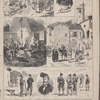 The Civil War in Spain. 1. Advanced guard of Carlists in the Montains of Montseny. 2. General Savalls. 3. Carlist sentinel. 4. Reception of the Carlists by Village priests. 5. Inside a mountain inn. 6. Republican national guards from Barcelona. 7. Xich de la Barraqueta, Colonel of republican volunteers. 8. Specimens of republican volunteers.